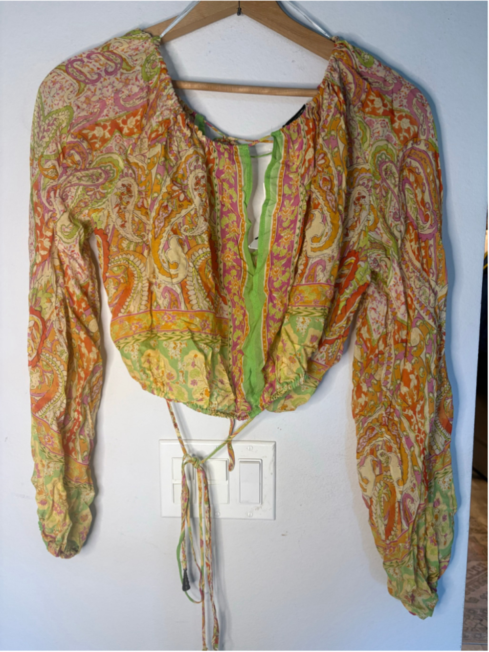 NWT Zara Limited Edition Paisley Boho Balloon Sleeve Tie Blouse Top S